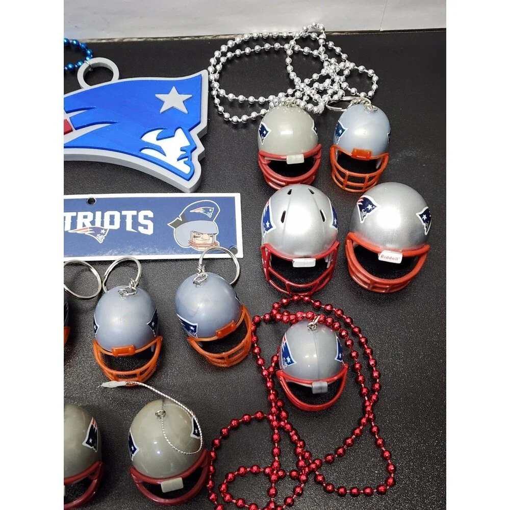 25 pc Patriots Fan Lot - Mini Helmet New England Necklace Keychain Ornament...